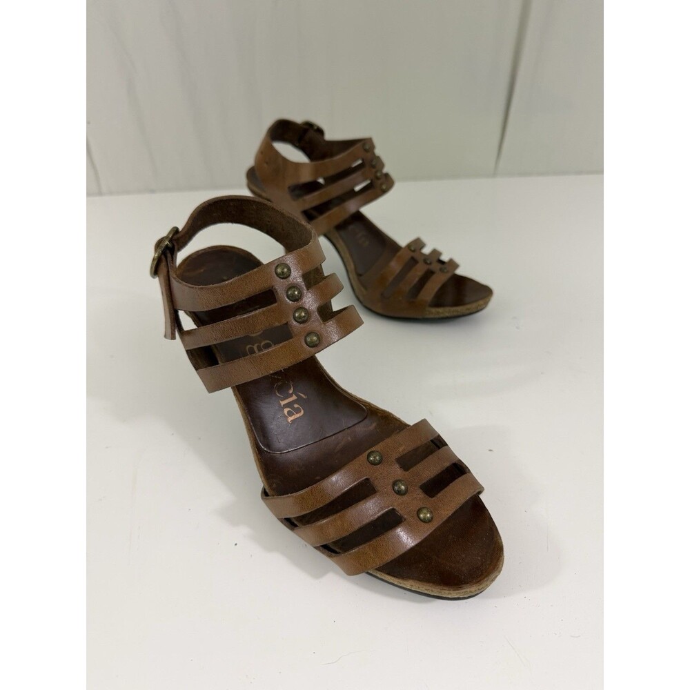 Pedro Garcia Brown Strap High Heel Peep Toe Sandals Gladiator Sz 38.5 US 8.5